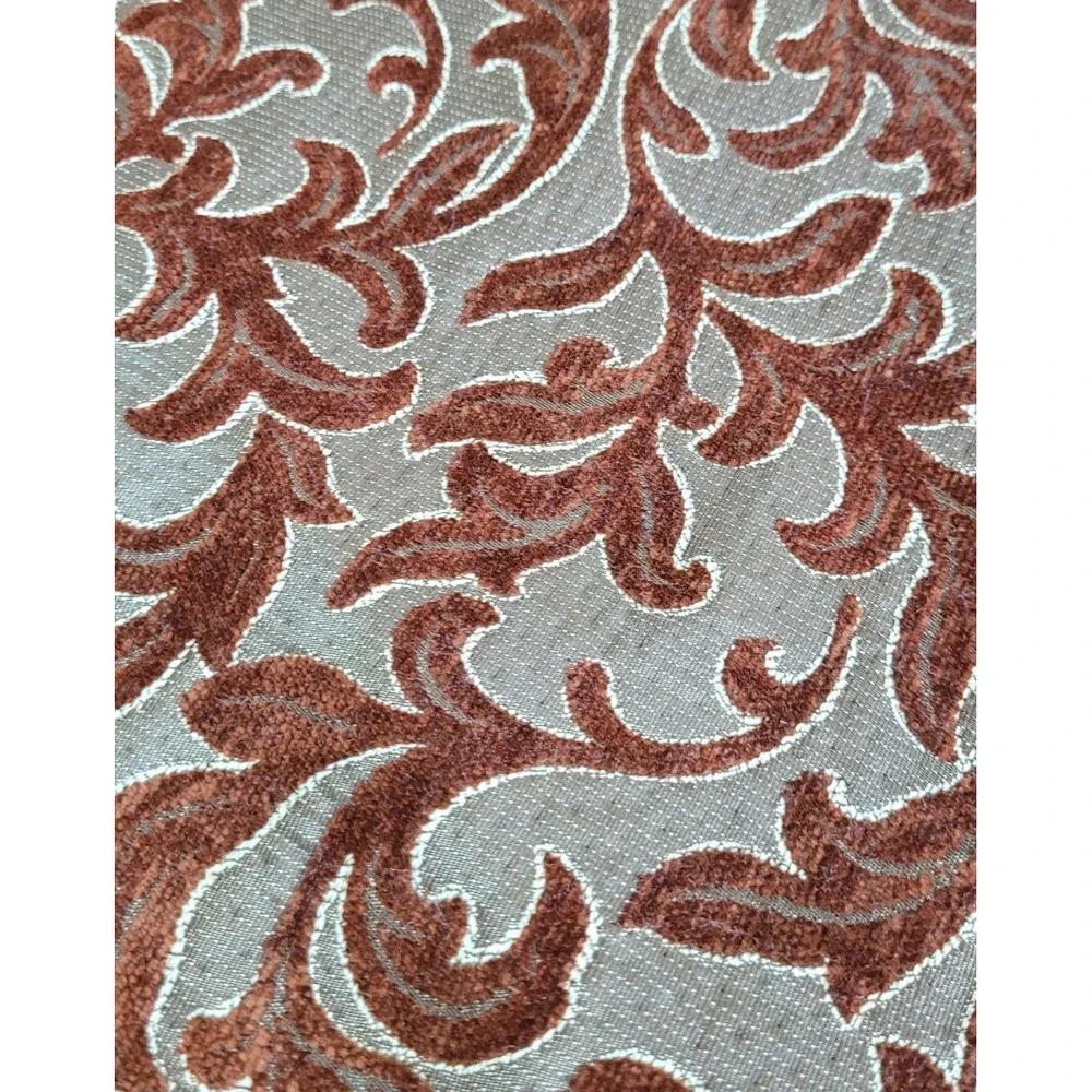 LOT: 5+ Yard of Turkish Velvet Brocade Upholstery Fabric - Scroll - Burnt Sienna